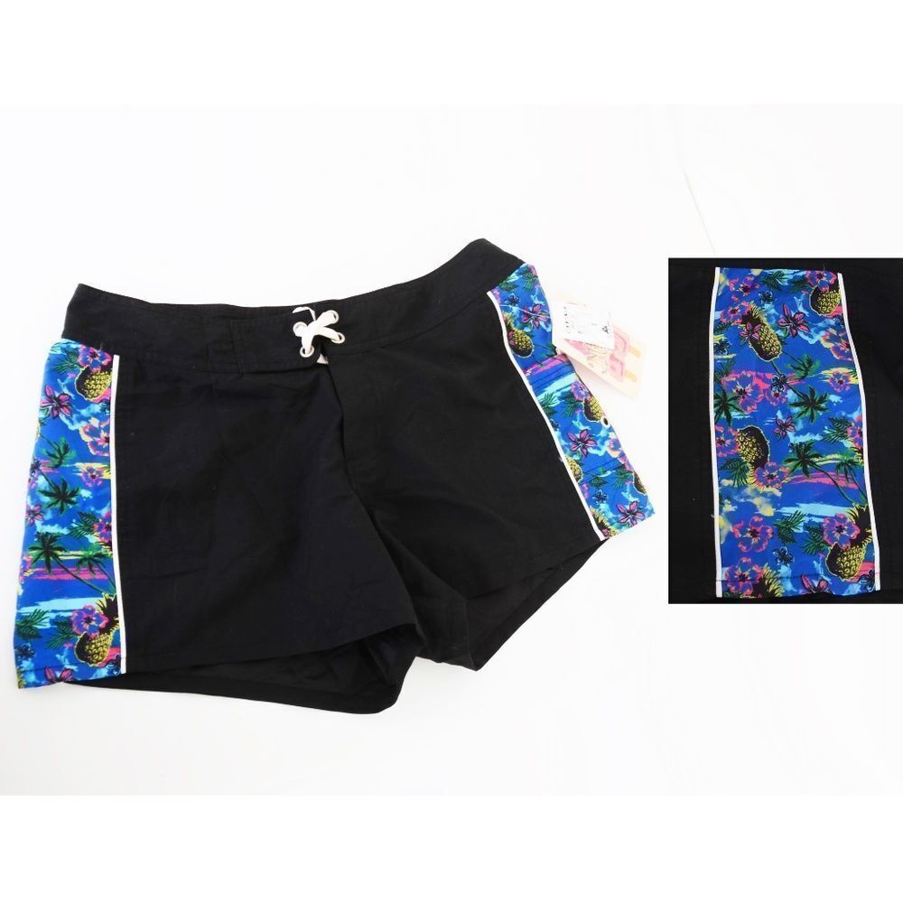 Miken Women's Black Pineapples Board Shorts Surfing Swim Trunks Size M NWT